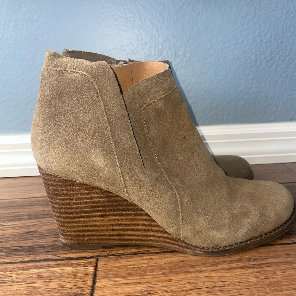 Olive taupe suede leather booties ankle boots heels
